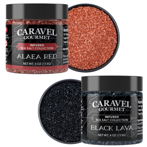 Pacific Sea Salts 2-pack - Hawaiian Alaea Red & Black Lava - Infused With Baked Red Alaea Clay & Activated Charcoal - Flavorful, Mineral-Rich - Kosher, No MSG, Non-GMO - Stackable Jars (8 total oz.)