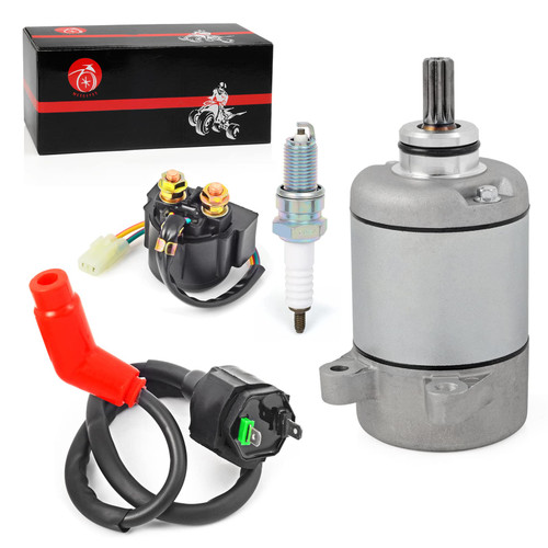 Starter Motor & Relay Ignition Coil Spark Plug Kit Compatible with Honda 2000-2006 Rancher 350 ES S TRX350 TE TM FE FM