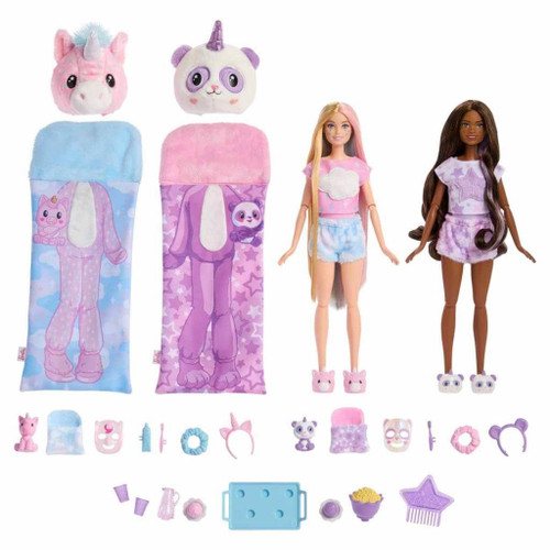 Barbie Cutie Reveal Set, Cozy Sleepover Set with 2 Fashion Dolls & Pajamas, Sleeping Bags & Bedtime-Themed Accessories