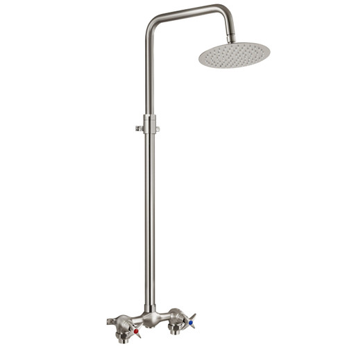 Aolemi Outdoor Shower Kit Outdoor Shower Fixtures Faucet System Double Handle Exposed Shower with 8 Inch Rainfall Shower Head Adjustable Height Shower Pipe 6 Inch Center Brushed Nickel