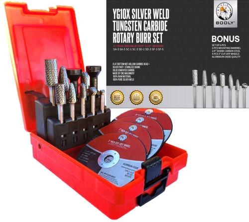 Premium-Grade Die Grinder Bits Carbide Burr Set 1/4 Shank 8-PC Double-Cut Rotary Burr Bits for Metal Fit Dewalt Milwaukee Die Grinders Accessories + Bonus Kit: 2-PC Mandrel & 4-PC 3-inch Cut Off Wheel