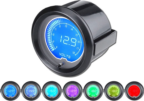 LEVANLIGHT Black 7 Color LED Display Volt Voltmeter Gauge 8~18V for Car Truck | 7 Adjustable Color LED | Dual Digital Analog Output|2-1/16" 52mm