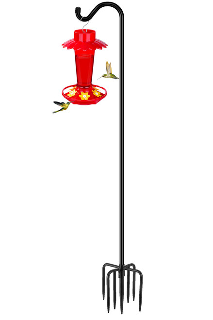 Gtongoko Tall Shepherds Hook for Outdoor, 108 Inch Bird Feeder Pole with 7 Prongs Base, 3/4 Inch Thick Heavy Duty Adjustable Garden Hook for Hanging Plant, Lantern, Hummingbird Feeder, 1 Pack