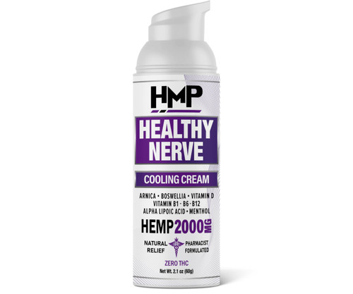 HMP BRANDS Neuropathy Cream Nerve Pain Support Hemp Cream 2000mg Maximum Strength Relief for Feet, Hands, Legs, Toes, Back. Natural Arnica, Vitamin D3 B1 B6 B12 w Menthol, Made in USA 2.1oz