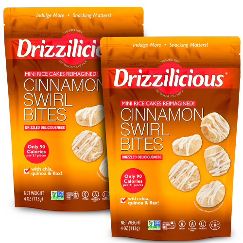 Drizzilicious Mini Rice Cakes Cinnamon Swirl - Rice Crisps, Healthy Snack for Adults and Kids, Flavored Rice Cakes, Vegan, Gluten Free, Allergen Free, Only 90 Calories Per 21 Pieces - 8 oz