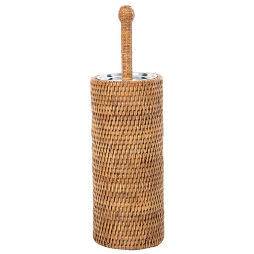 La Jolla Decorative Rattan Toilet Brush Set Honey Brown Handwoven Toilet Brush & Holder with Removable Cup & Lid Hygienic Odor-Free Design - 4.5" x 15.5" Size