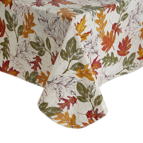 Elrene Home Fashions Harvest Vintage Leaves Water- and Stain-Resistant Vinyl Tablecloth with Flannel Backing, 52"x70" Rectangle