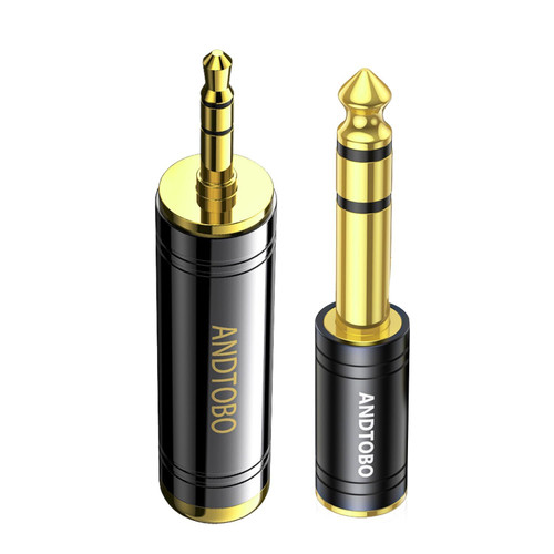 ANDTOBO 1/4 inch to 3.5mm and 3.5mm (1/8'') Plug Male to 6.35mm (1/4'') Jack Female Stereo Pure Copper Headphone Adapter for Amp Guitar, Piano, etc- 2 Pack, Black