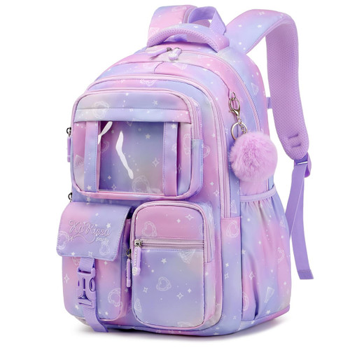 PIG PIG GIRL Kids Backpack for Girls - School Bags for Middle School Students - Book Bag for Elementary Primary - Kawaii Ita Backpack - Purple