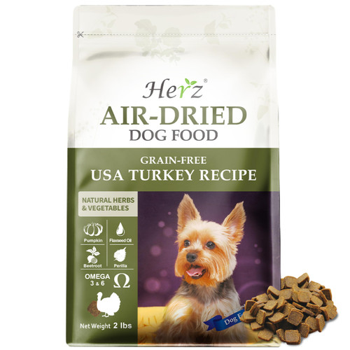 Herz Air-Dried Dog Food – U.S.A Turkey Breast Recipe 2 lb, Single Pure-Meat, Grain Free, All Natural, High Protein, Limited Ingredients