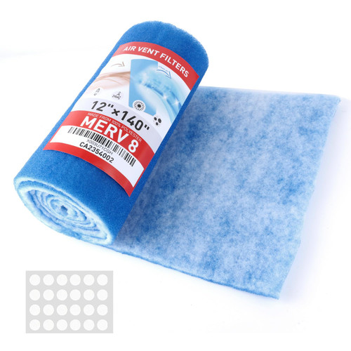 12" x 140" Air Vent Filters Kit - Cut to Size Floor Vent Filters for home. MERV 8 Electrostatic Air Filter Roll & Adhesive Hook Tape(30+ Filters)