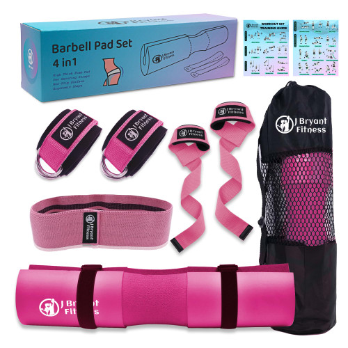 J Bryant Barbell Pad Set with 2 Ankle Straps for Cable Machines, Hip Resistance Band, Weight Lifting Straps, Thick Cushion Hip-Thrusts Pad with Carry Bag for Squats Bench Press Workout