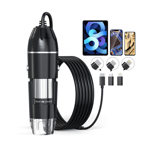 USB Digital Microscope, 50x-1600x Magnification Handheld, 1920P HD 8 LED Lights, Portable Pocket Microscope, Compatible with iOS and Android Devices, +2MP Magnifier Microscopes Camera