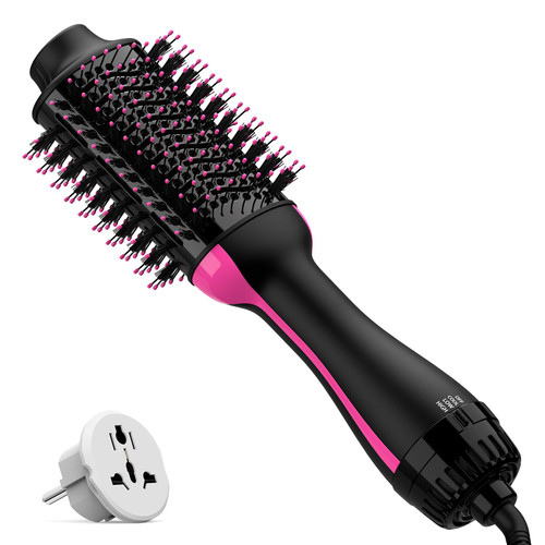 Dual Voltage Hair Dryer Brush with Negative Ion Anti-frizz Styler - Hot Air Volumizer for 110V-120V/220V-240V European and Travel Use