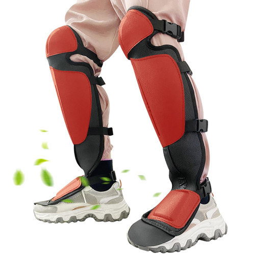 OLizee® 1 Pair Adjustable Trimmer Gaiters Mowing Shin Guards Gardening Knee Pads Chainsaw Shin Guards Weed Eating Leg Protectors for Outdoor Activities Red