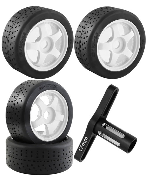 RCMYou Upgrades Part Dboots Hoons 42/100 2.9 Belted Rc Tires for 1/7 Infraction 6S BLX/Limitless,with Foam Inserts Mounted On 5-Spoke Wheels Hops Up 4PCS,ARA55062,White