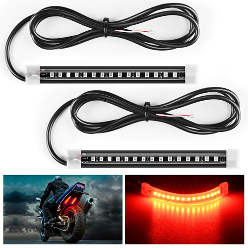 Nilight 2PCS 5Inch LED Motorcycle Turn Signal Running Brake Stop Tail Light Strips Red Beam Flexible Bend Adhesive Universal Fit Harley Motorcycles Dirt Bikes Snowmobile ATV