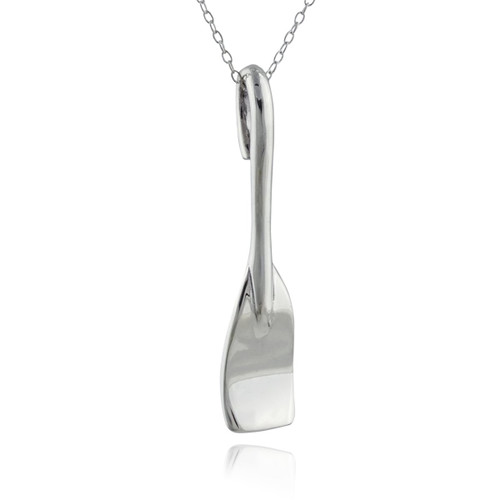 FashionJunkie4Life Sterling Silver Wide Paddle Rowing Oar Pendant Necklace, 18" Chain, Canoe Crew