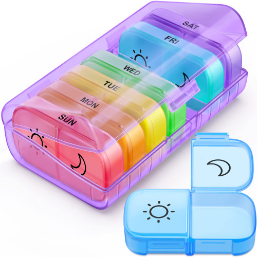 FEATY Weekly Pill Organizer 2 Times a Day with Same-Side Large Opening for Easy Filling & Retrieving, Color Tracking 7 Day AM PM Pill Box with Large BPA Free Pill Case for Vitamins, Fish Oils (Purple) FEATY Weekly Pill Organizer 2 Times a Day with Same-Side Large Opening for Easy Filling & Retrieving, Color Tracking 7 Day AM PM Pill Box with Large BPA Free Pill Case for Vitamins, Fish Oils (Purple)