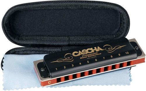 CASCHA Professional Blues Harmonica, Key of C with Case and Cleaning Cloth, Black (HH 2025)