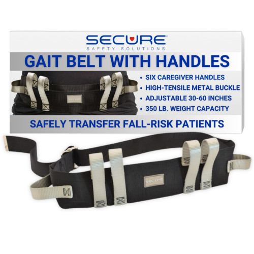 Secure Safety Solutions Gait Belt for Seniors with 6 Handles and Metal Buckle, 60 Inch - Transfer and Walking Medical Standing Assist for Elderly Patient, Bariatric, Occupational & Physical Therapy