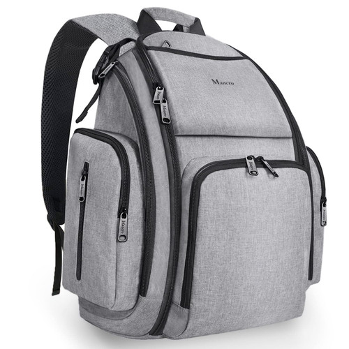 Mancro Diaper Bag Backpack, Large Multifunction Waterproof Travel Baby Changing Bag for Dad Mom with 4 Insulated Pockets and Stroller Straps, Maternity Baby Bag for Boys Girls, Grey