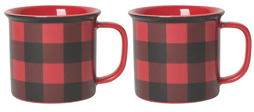 Now Designs Red Buffalo Check Heritage Stoneware Mug 12 oz, Set of 2