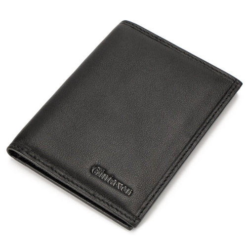 GintaXen Slim Leather Bifold Front Pocket Wallet Credit Card Holder with 2 ID Window RFID Blocking - Black