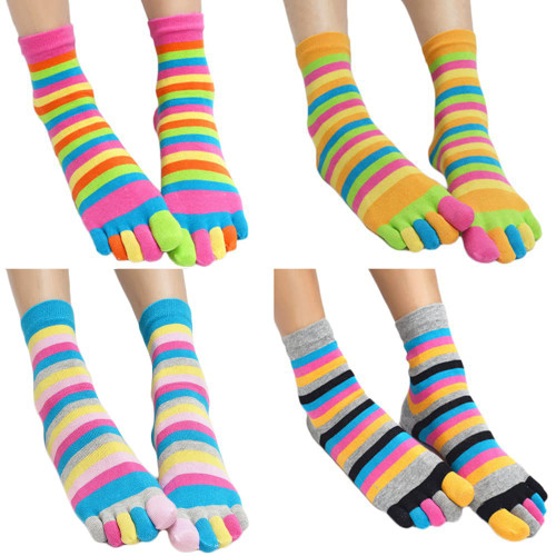 Zeroest Women's Soft Cotton Toe Socks - Colorful Rainbow Five Finger Socks for Girls - 4 Pairs