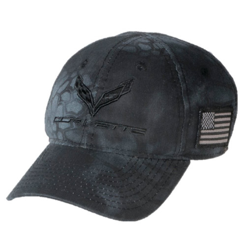 C7 Corvette Camo Hat with USA Flag - from The American Legacy Collection - Adjustable Unstructured Cap - Officially Licensed by GM