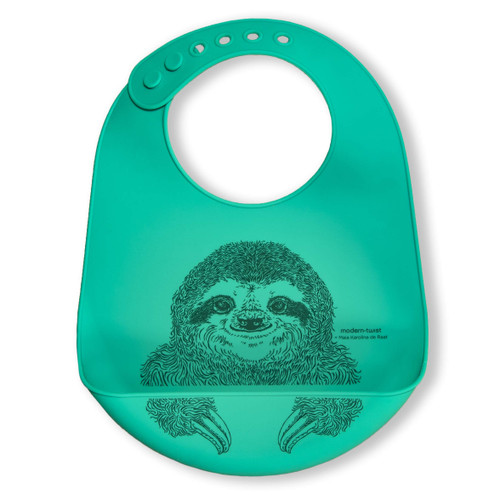 modern-twist Bucket-Bib 100% Food-Grade Silicone, Waterproof and Reusable, Sloth – Jungle Green