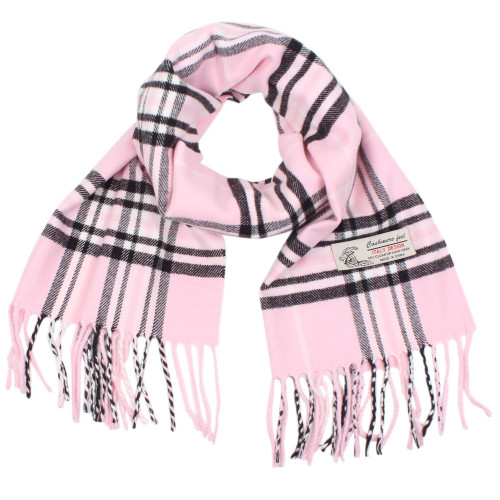 TZ Promise Plaid Cashmere Feel Classic Soft Luxurious Winter Scarf For Men Women (Baby Pink)