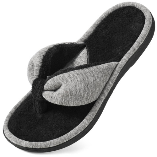 Wishcotton Women's Adjustable Memory Foam Flip Flop Slippers Cozy Lightweight Open Toe House Shoes, Grey, 9-10 Women