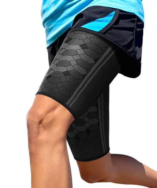 Sparthos Thigh Compression Sleeves (Pair) - Verify Size with Chart Before Ordering – Quad and Hamstring Support – Breathable Upper Leg Sleeves for Men and Women – Anti Slip (XX-Large, Midnight Black)