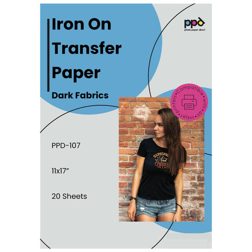 PPD 20 Sheets 11x17" - Inkjet Iron-on Heat Transfer Paper for Black & Dark Fabric and T-Shirts - Premium - PPD-107-20