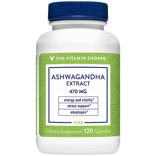 The Vitamin Shoppe Ashwagandha 470MG - Stress Support, Energy & Adaptogenic Wellness, Root Extract (120 Capsules)
