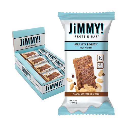 JiMMYBAR! Chocolate Peanut Butter Protein Bars 18g Protein Bar, 6g Low Sugar - 12 Count - 58g Health Bars - Functional Snack with Real Peanuts & Hand-Drizzled Chocolate