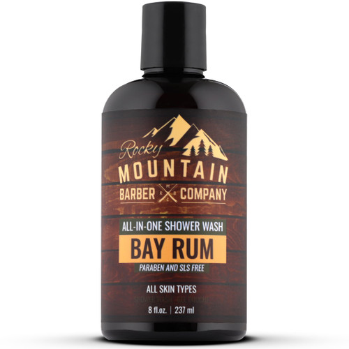 Rocky Mountain Barber Company Bay Rum All-In-One Body Wash - Shampoo, Body Wash, Conditioner, Face Wash & Beard Wash with Aloe Leaf Juice - 8 oz