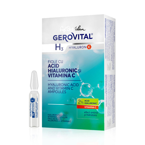 GEROVITAL HYALURON C Hyaluronic Acid Serum for Face with Vitamin C, Intensive Anti-Wrinkle Face Treatment, Hydrating, Face Moisturizer, for Normal, Mixed, Dry Skin, 10 vials x 2 ml