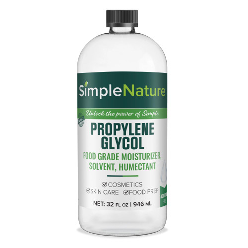 SimpleNature Food Grade Propylene Glycol - 99.9% Purity - 32 oz - Ecofriendly, Non-GMO Moisturizer, Solvent, Emulsifier, Humectant - Soaps, Lotions, Antifreeze, Fog Machines