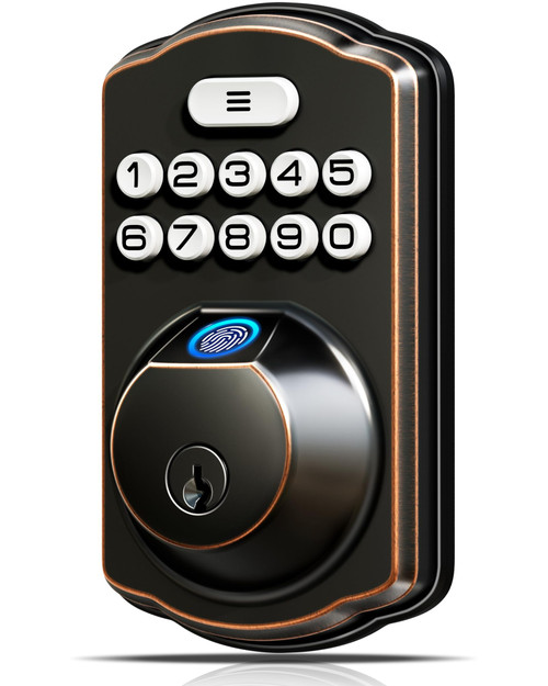 Veise Fingerprint Keyless Entry Door Lock, Auto Lock, Electronic Keypad Deadbolt for Front Door, Biometric, Anti-Peeking Password, Easy Install, Oil Rubbed Bronze