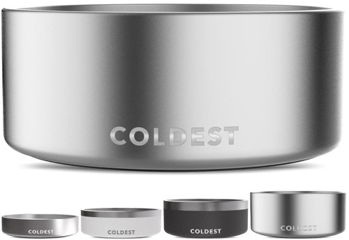 Coldest Dog Bowl - Anti Rust Metal, Non Slip, 3 Layers Insulated Stainless Steel Dog Bowls - Spill Proof & Heavy Duty - Water Bowl for Dogs, Cats, Dish Washer Safe (100 oz,Polished Stainless Steel)