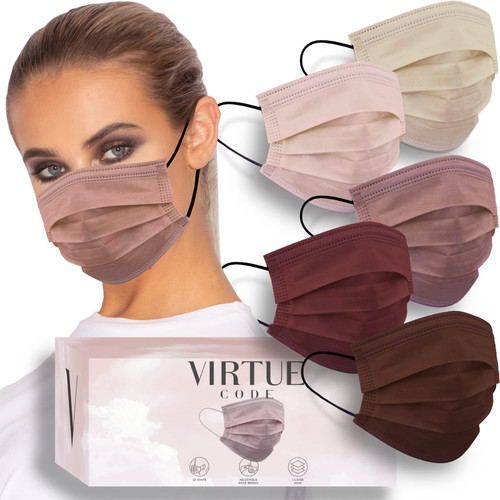VIRTUE CODE Balance Soft 3 Ply Comfort Face Masks - Colorful Disposable Face Masks 50 Pack (Desert Rose) for Adults (Men & Women)