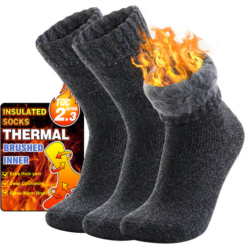Welwoos Heated Thermal Socks for Women & Men Winter Warm Ski Thick Boot Insulated Gift Socks Stocking Stuffers for Women 3 Pairs (Dark Grey,L)