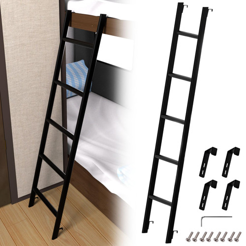 RV Bunk Bed Ladder 45"/50"/55"/60"/66"/72'', Heavy Duty Travel Trailer Bed Ladders with 4 Hook and Foot Caps, Metal Twin Bed Step Ladder for Home Dorm Appartments, Load 330 LBS (60inch / 152cm, Black)