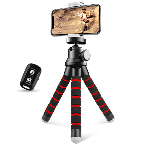 Sensyne Phone Tripod, Flexible Cell Phone Tripod with Phone Holder and Wireless Remote, Mini Travel Tripod Stand, Compatible with All Cell Phones, Cameras (Red)