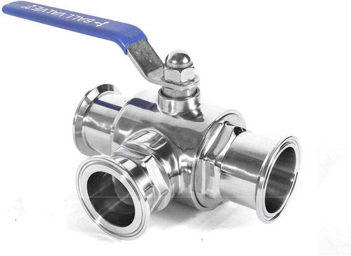 3-Way Ball Valve, 1.5 Inch Sanitary Ball Valve Clamp, 1/2 inch Stainless Steel 304, 3 Way Clamp Connection，Triclamp 3 way Valve(1.5")