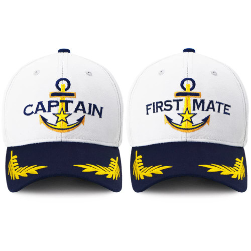 Captain Hat & First Mate | Matching Skipper Boating Baseball Caps | Nautical Marine Sailor Navy Hats (Captain & First Mate)