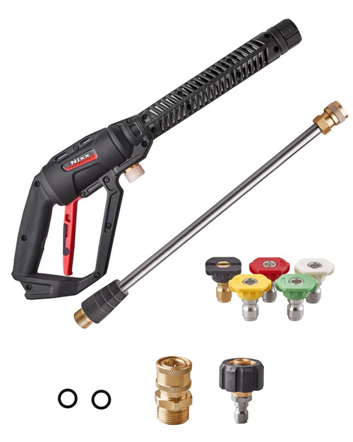 Pressure Washer Gun with Power Wash Extension Wand 4000PSI, 5 Sprayer Nozzle Tips, Pressure Washer Adapter Set Quick Connect Kit, High Pressure Washer Accessories Black