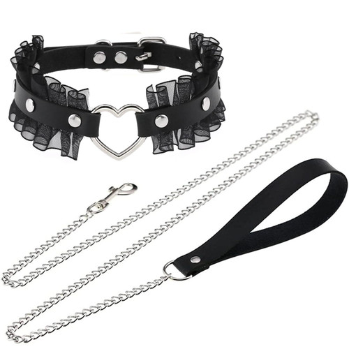 Ulekuke Leather Collar and Leash Set for Dogs Pet Punk Choker Necklace with Leash Gothic Cosplay Gifts